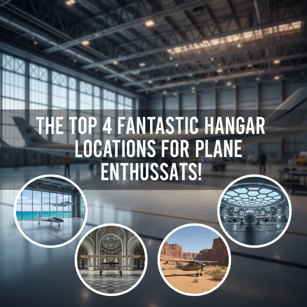 Professional blog header image for article titled: The Top 4 Fantastic Hangar Locations for Plane Enthusiasts!. High quality, relevant imagery, clean composition.