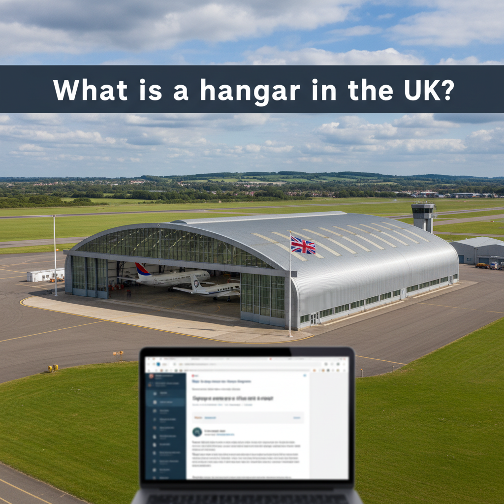 Professional blog header image for article titled: What is a hangar in the UK. High quality, relevant imagery, clean composition.