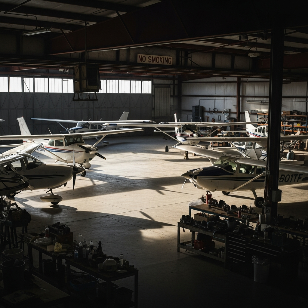 Inside an aircraft hangar