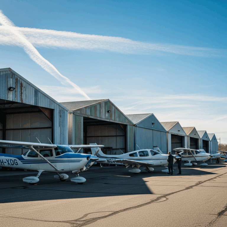row of t hangars at a small general aviation airport single 20260331 094220