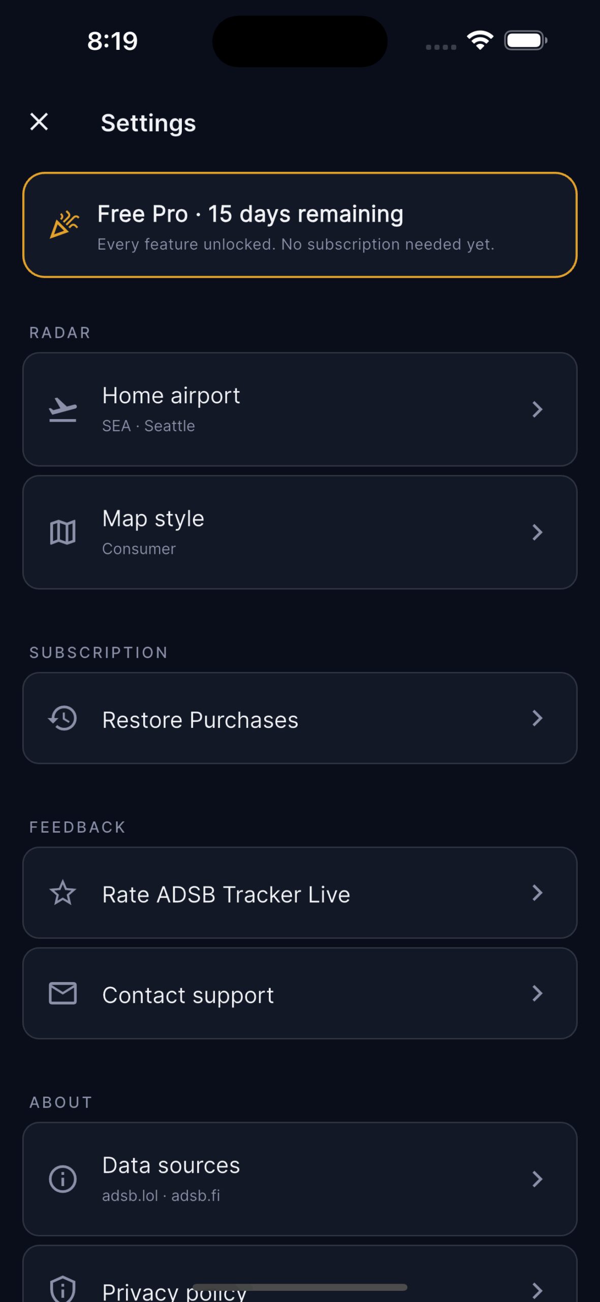 adsb-tracker-hangar-pilots-checklist screenshot